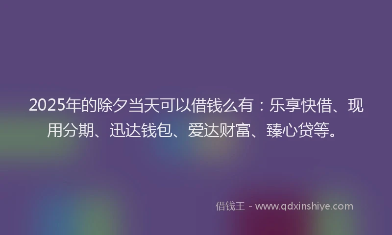 2025年的除夕当天可以借钱么有：乐享快借、现用分期、迅达钱包、爱达财富、臻心贷等。