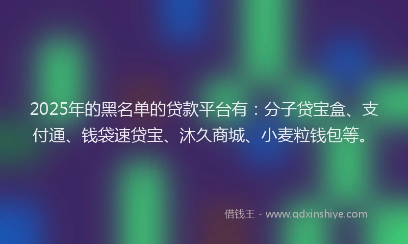 2025年的黑名单的贷款平台有：分子贷宝盒、支付通、钱袋速贷宝、沐久商城、小麦粒钱包等。