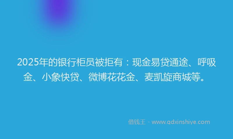 2025年的银行柜员被拒有：现金易贷通途、呼吸金、小象快贷、微博花花金、麦凯旋商城等。
