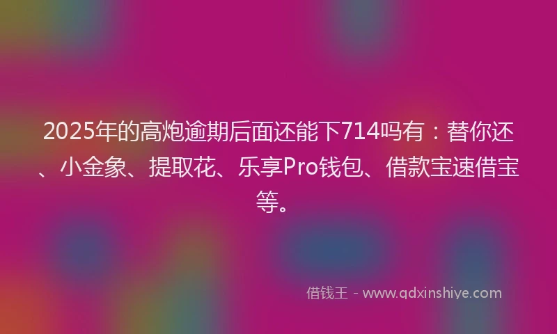 2025年的高炮逾期后面还能下714吗有：替你还、小金象、提取花、乐享Pro钱包、借款宝速借宝等。
