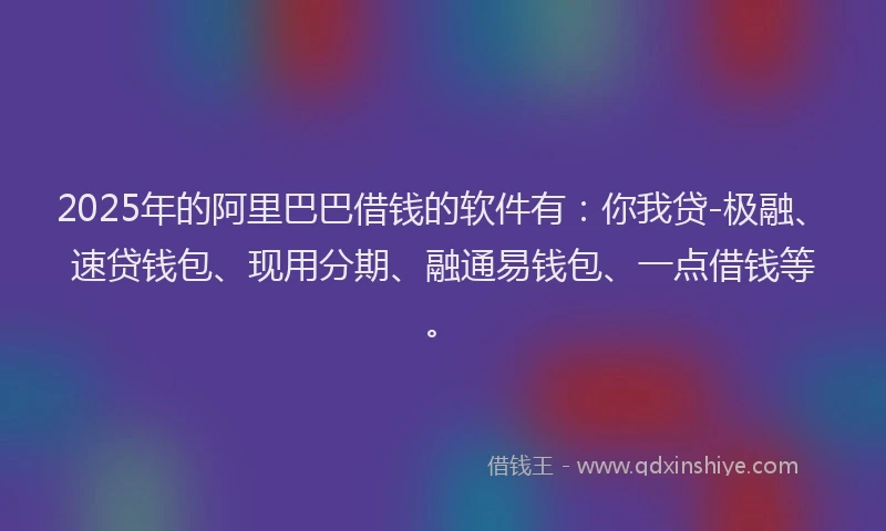 2025年的阿里巴巴借钱的软件有：你我贷-极融、速贷钱包、现用分期、融通易钱包、一点借钱等。