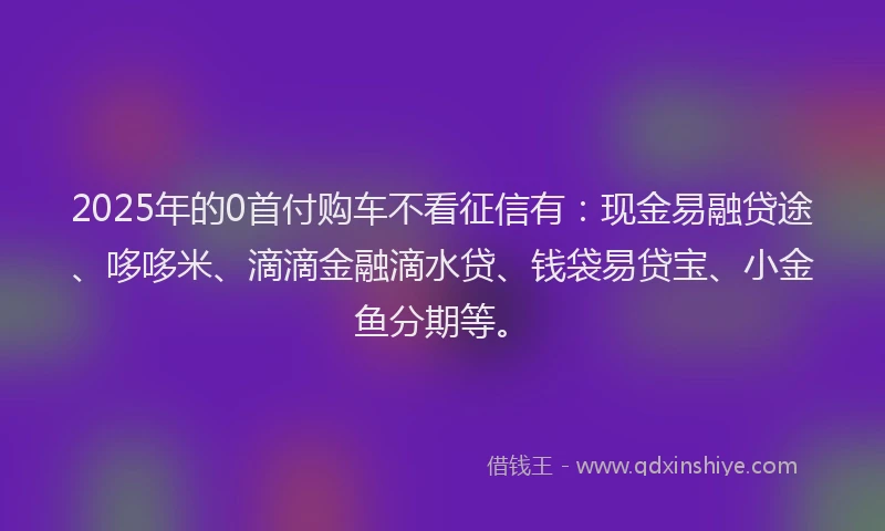2025年的0首付购车不看征信有：现金易融贷途、哆哆米、滴滴金融滴水贷、钱袋易贷宝、小金鱼分期等。