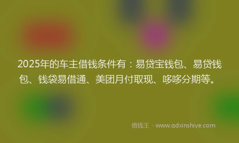 2025年的车主借钱条件有：易贷宝钱包、易贷钱包、钱袋易借通、美团月付取现、哆哆分期等。
