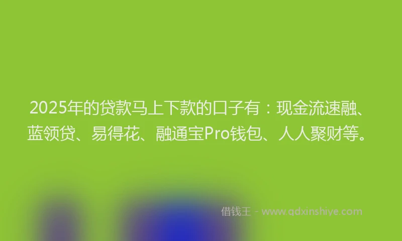 2025年的贷款马上下款的口子有：现金流速融、蓝领贷、易得花、融通宝Pro钱包、人人聚财等。