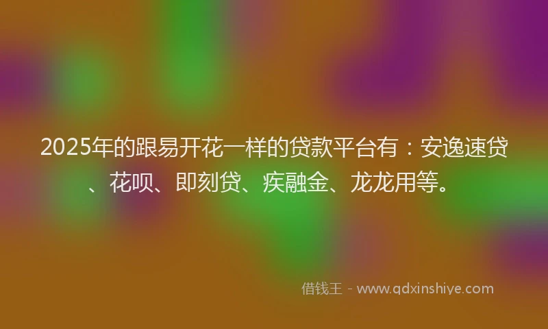2025年的跟易开花一样的贷款平台有：安逸速贷、花呗、即刻贷、疾融金、龙龙用等。