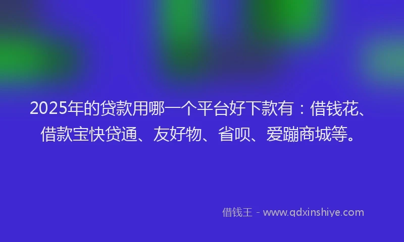 2025年的贷款用哪一个平台好下款有：借钱花、借款宝快贷通、友好物、省呗、爱蹦商城等。