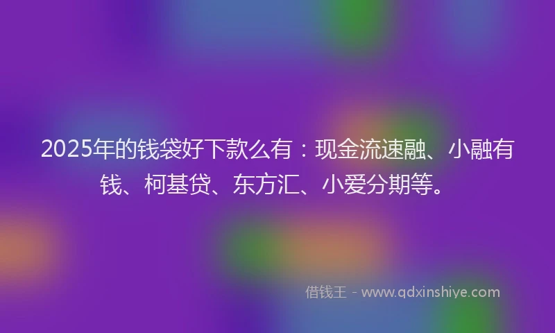 2025年的钱袋好下款么有：现金流速融、小融有钱、柯基贷、东方汇、小爱分期等。