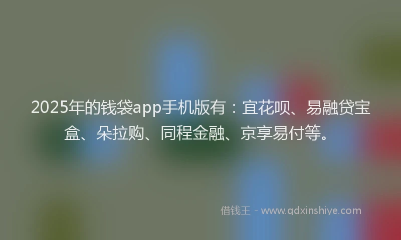 2025年的钱袋app手机版有：宜花呗、易融贷宝盒、朵拉购、同程金融、京享易付等。