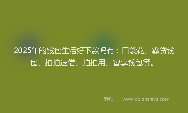 2025年的钱包生活好下款吗有：口袋花、鑫贷钱包、拍拍速借、拍拍用、智享钱包等。