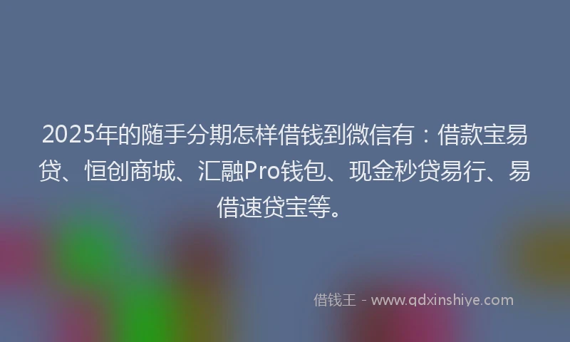 2025年的随手分期怎样借钱到微信有：借款宝易贷、恒创商城、汇融Pro钱包、现金秒贷易行、易借速贷宝等。