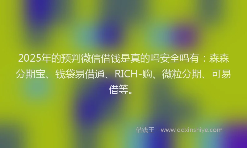 2025年的预判微信借钱是真的吗安全吗有：森森分期宝、钱袋易借通、RICH-购、微粒分期、可易借等。