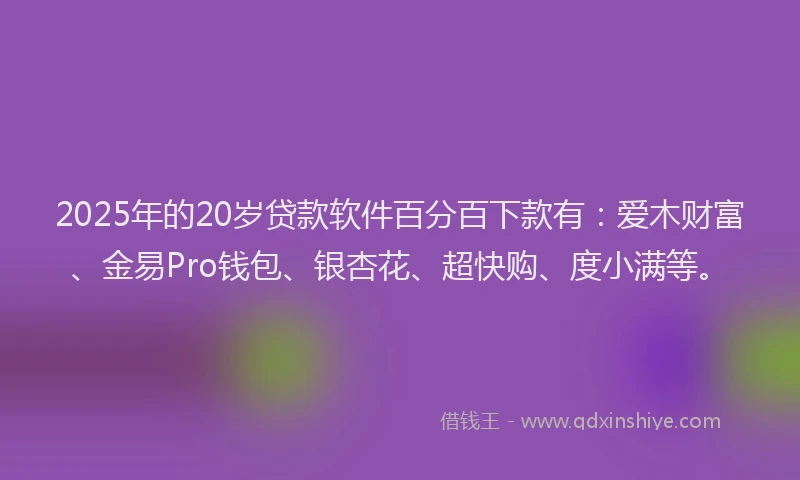 2025年的20岁贷款软件百分百下款有：爱木财富、金易Pro钱包、银杏花、超快购、度小满等。