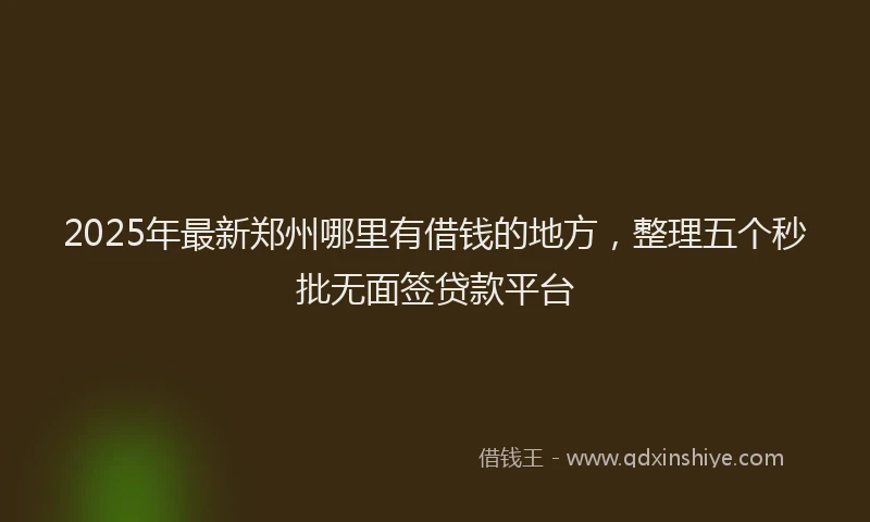 2025年最新郑州哪里有借钱的地方，整理五个秒批无面签贷款平台
