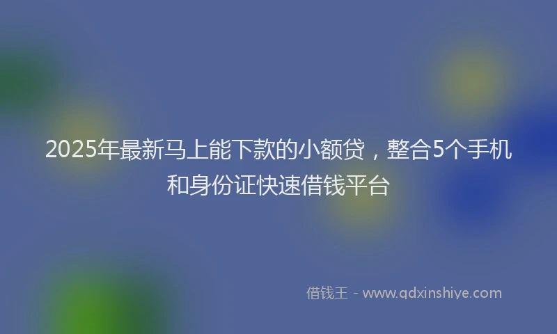 2025年最新马上能下款的小额贷，整合5个手机和身份证快速借钱平台