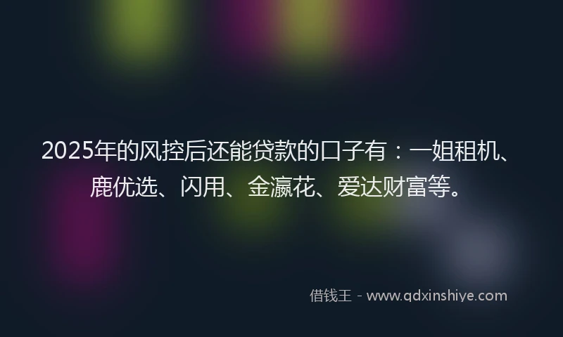 2025年的风控后还能贷款的口子有：一姐租机、鹿优选、闪用、金瀛花、爱达财富等。