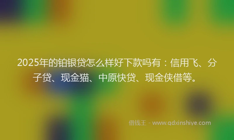 2025年的铂银贷怎么样好下款吗有：信用飞、分子贷、现金猫、中原快贷、现金侠借等。