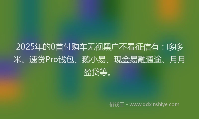 2025年的0首付购车无视黑户不看征信有：哆哆米、速贷Pro钱包、鹅小易、现金易融通途、月月盈贷等。