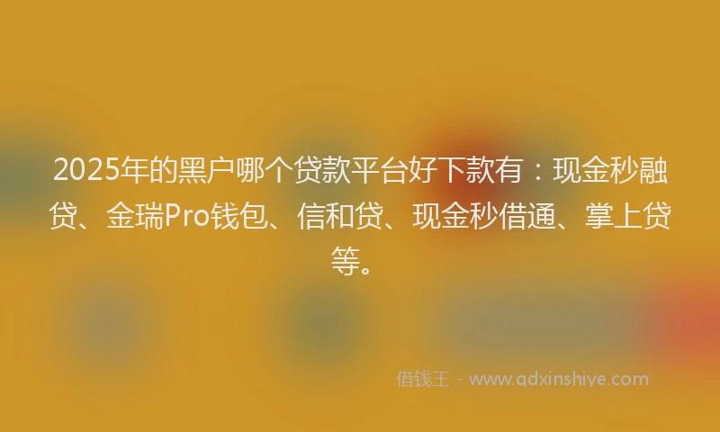 2025年的黑户哪个贷款平台好下款有：现金秒融贷、金瑞Pro钱包、信和贷、现金秒借通、掌上贷等。