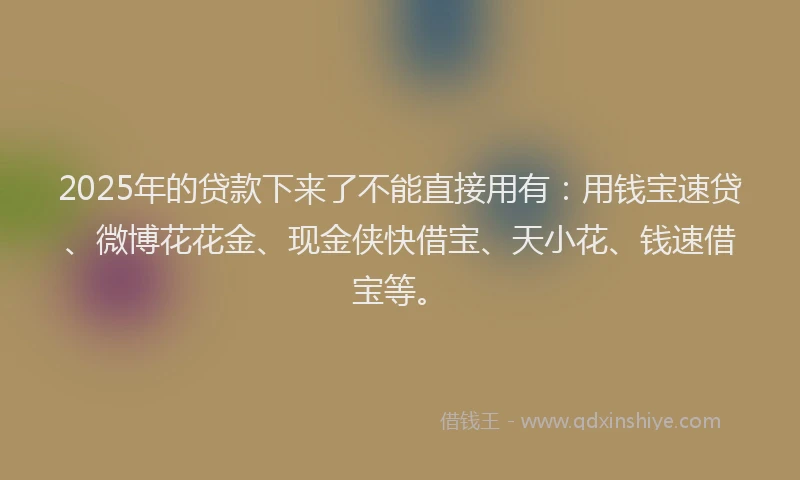 2025年的贷款下来了不能直接用有：用钱宝速贷、微博花花金、现金侠快借宝、天小花、钱速借宝等。