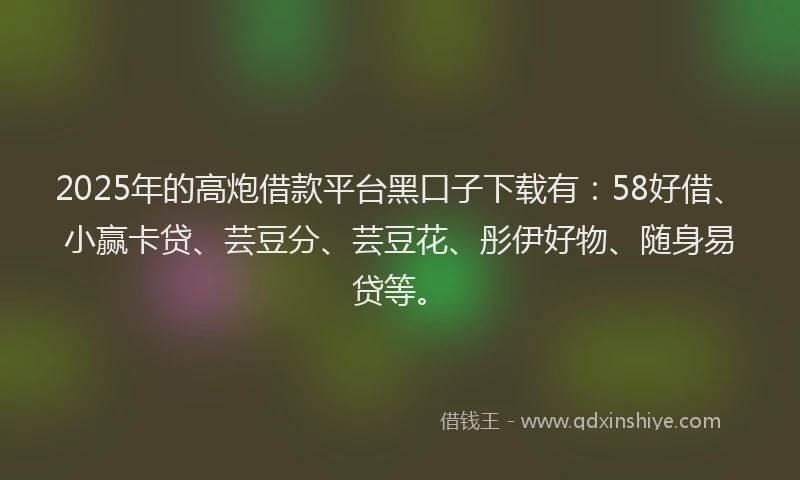 2025年的高炮借款平台黑口子下载有：58好借、小赢卡贷、芸豆分、芸豆花、彤伊好物、随身易贷等。