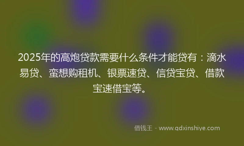 2025年的高炮贷款需要什么条件才能贷有：滴水易贷、蛮想购租机、银票速贷、信贷宝贷、借款宝速借宝等。