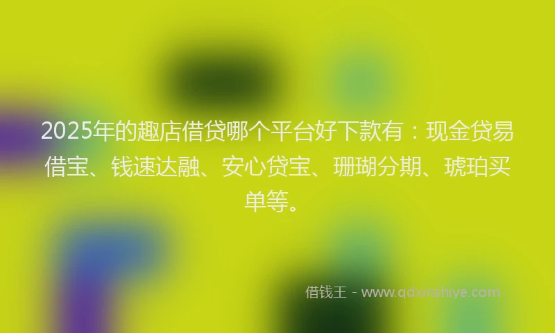 2025年的趣店借贷哪个平台好下款有：现金贷易借宝、钱速达融、安心贷宝、珊瑚分期、琥珀买单等。