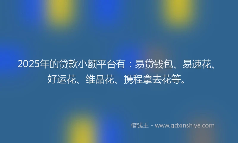2025年的贷款小额平台有：易贷钱包、易速花、好运花、维品花、携程拿去花等。
