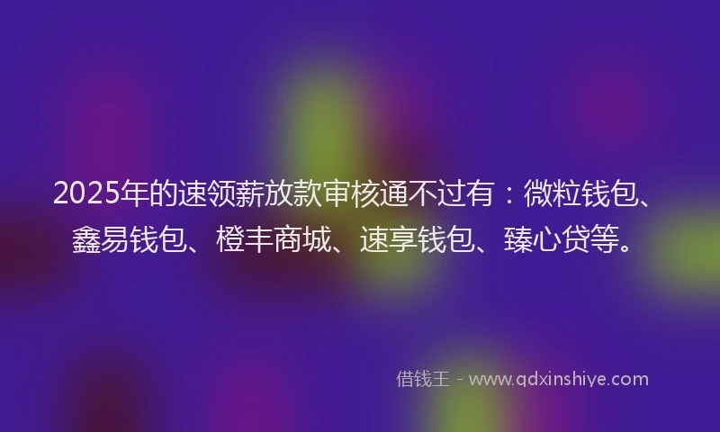 2025年的速领薪放款审核通不过有：微粒钱包、鑫易钱包、橙丰商城、速享钱包、臻心贷等。