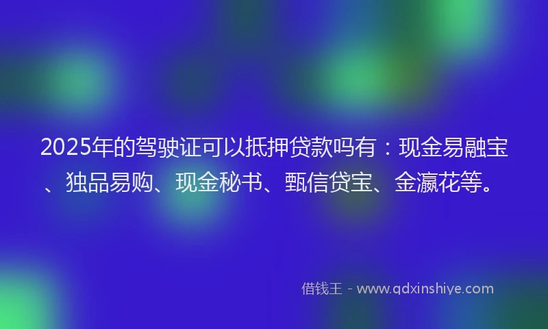 2025年的驾驶证可以抵押贷款吗有：现金易融宝、独品易购、现金秘书、甄信贷宝、金瀛花等。