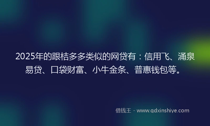 2025年的跟桔多多类似的网贷有：信用飞、涌泉易贷、口袋财富、小牛金条、普惠钱包等。