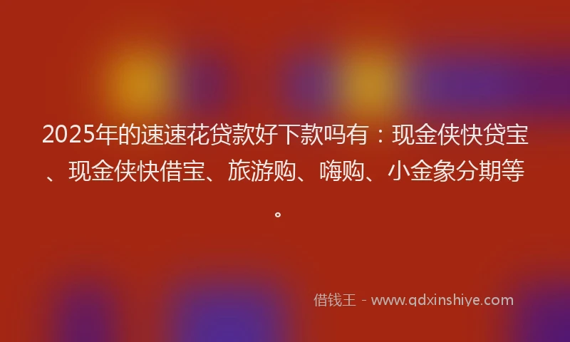 2025年的速速花贷款好下款吗有：现金侠快贷宝、现金侠快借宝、旅游购、嗨购、小金象分期等。
