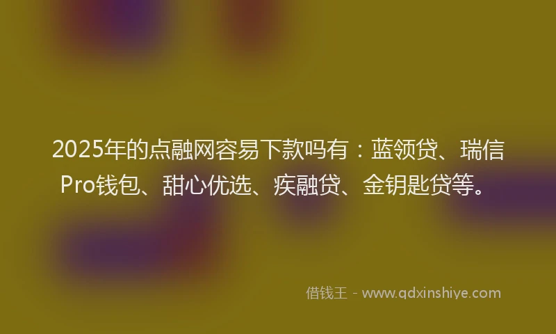 2025年的点融网容易下款吗有：蓝领贷、瑞信Pro钱包、甜心优选、疾融贷、金钥匙贷等。