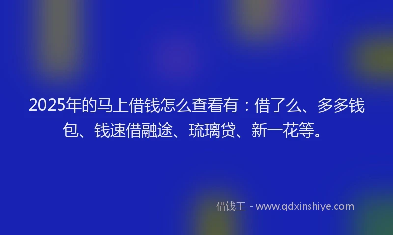 2025年的马上借钱怎么查看有：借了么、多多钱包、钱速借融途、琉璃贷、新一花等。