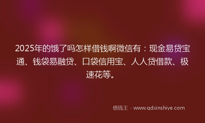 2025年的饿了吗怎样借钱啊微信有：现金易贷宝通、钱袋易融贷、口袋信用宝、人人贷借款、极速花等。