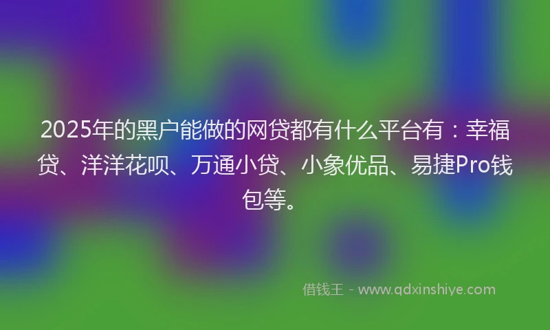 2025年的黑户能做的网贷都有什么平台有：幸福贷、洋洋花呗、万通小贷、小象优品、易捷Pro钱包等。