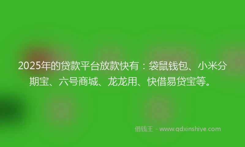 2025年的贷款平台放款快有：袋鼠钱包、小米分期宝、六号商城、龙龙用、快借易贷宝等。