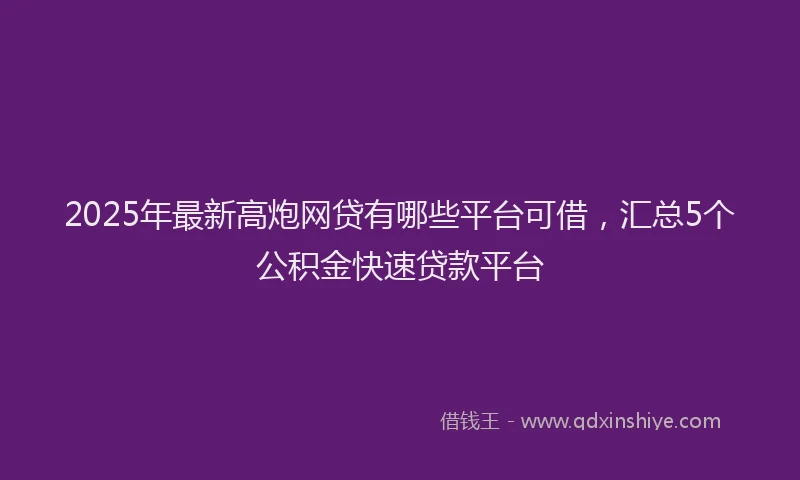 2025年最新高炮网贷有哪些平台可借，汇总5个公积金快速贷款平台
