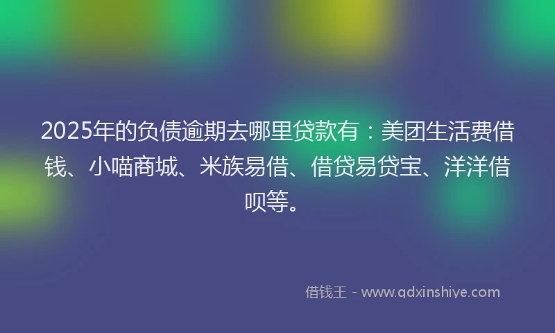 2025年的负债逾期去哪里贷款有：美团生活费借钱、小喵商城、米族易借、借贷易贷宝、洋洋借呗等。