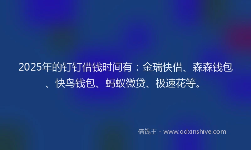 2025年的钉钉借钱时间有：金瑞快借、森森钱包、快鸟钱包、蚂蚁微贷、极速花等。