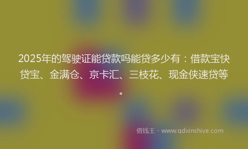 2025年的驾驶证能贷款吗能贷多少有：借款宝快贷宝、金满仓、京卡汇、三枝花、现金侠速贷等。