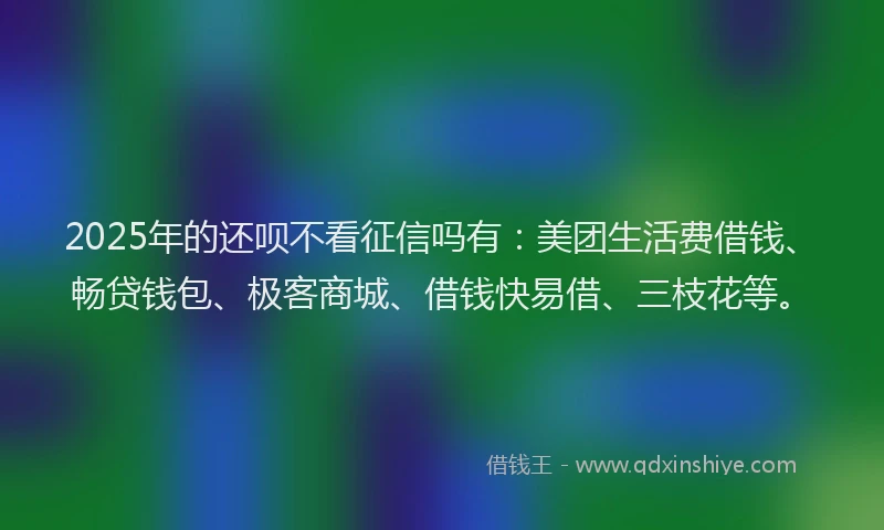 2025年的还呗不看征信吗有：美团生活费借钱、畅贷钱包、极客商城、借钱快易借、三枝花等。