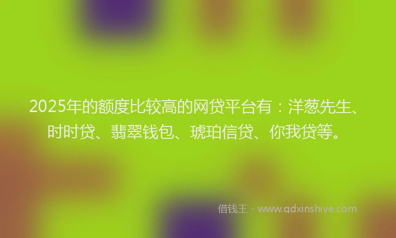 2025年的额度比较高的网贷平台有：洋葱先生、时时贷、翡翠钱包、琥珀信贷、你我贷等。