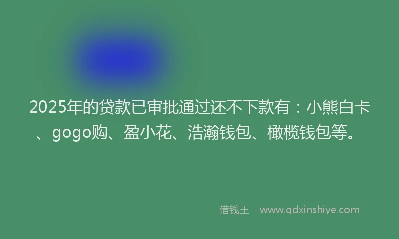 2025年的贷款已审批通过还不下款有：小熊白卡、gogo购、盈小花、浩瀚钱包、橄榄钱包等。