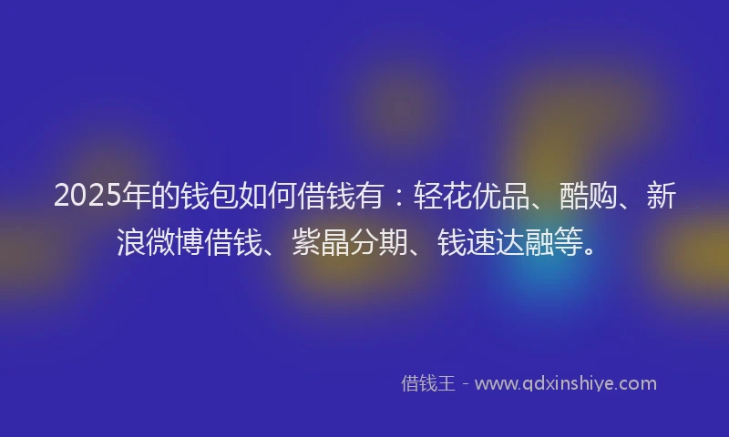 2025年的钱包如何借钱有：轻花优品、酷购、新浪微博借钱、紫晶分期、钱速达融等。