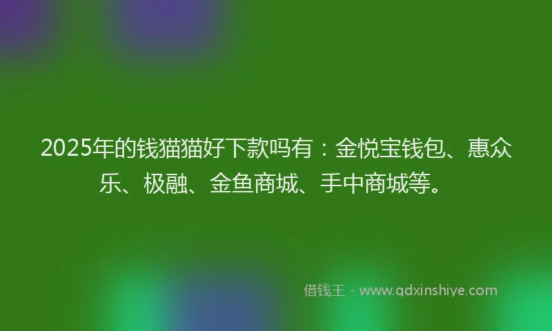 2025年的钱猫猫好下款吗有：金悦宝钱包、惠众乐、极融、金鱼商城、手中商城等。