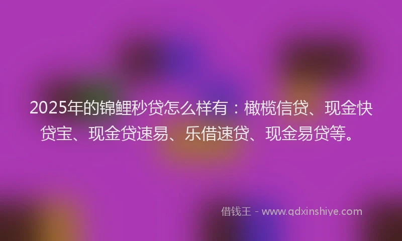 2025年的锦鲤秒贷怎么样有：橄榄信贷、现金快贷宝、现金贷速易、乐借速贷、现金易贷等。