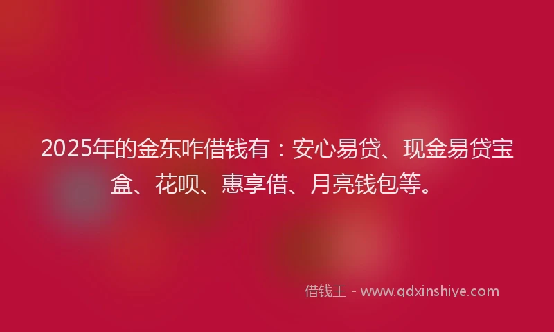 2025年的金东咋借钱有：安心易贷、现金易贷宝盒、花呗、惠享借、月亮钱包等。
