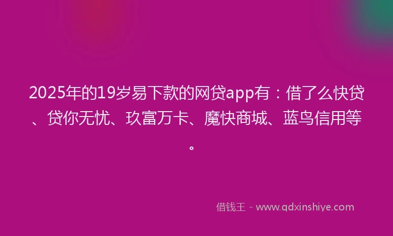 2025年的19岁易下款的网贷app有：借了么快贷、贷你无忧、玖富万卡、魔快商城、蓝鸟信用等。