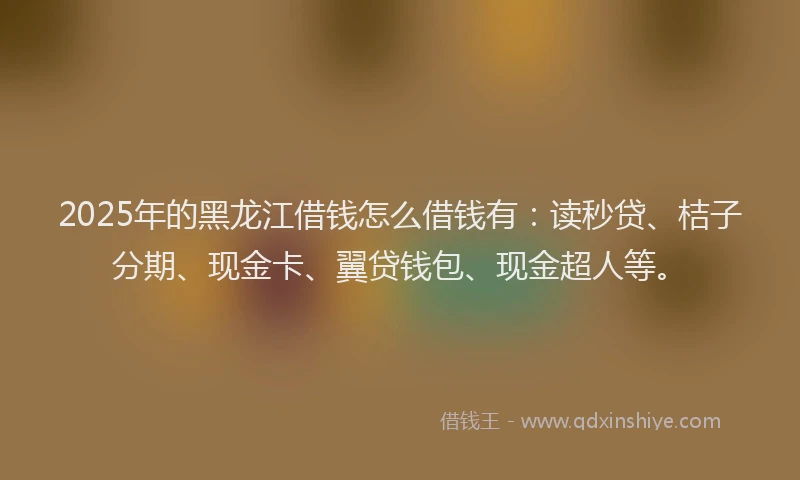 2025年的黑龙江借钱怎么借钱有：读秒贷、桔子分期、现金卡、翼贷钱包、现金超人等。