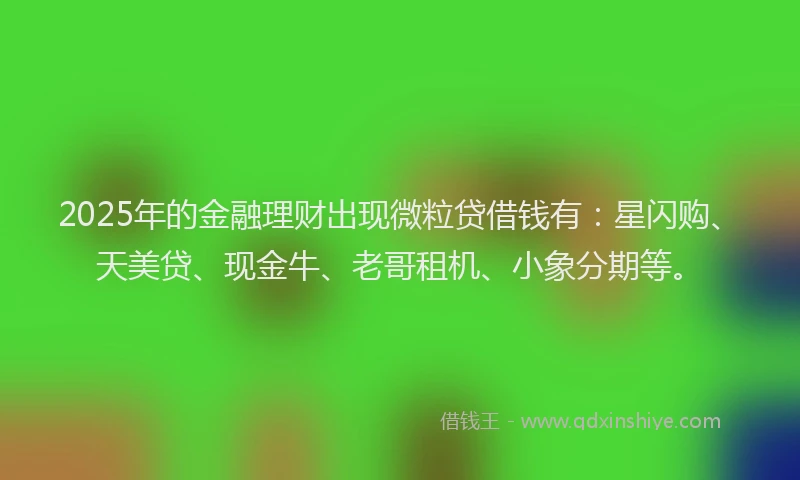 2025年的金融理财出现微粒贷借钱有：星闪购、天美贷、现金牛、老哥租机、小象分期等。